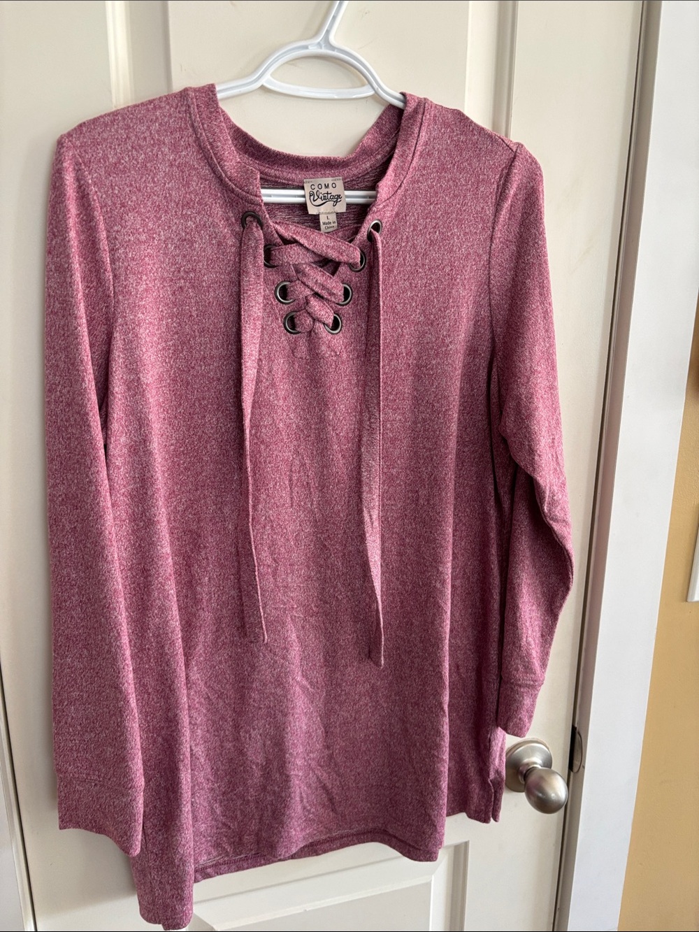 Como Vintage Lace-Up Pullover - Rose Heather